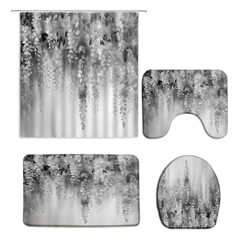 BCNEW Grey Floral Lavender Flower Shower Curtain Spring Weeping Wisteria