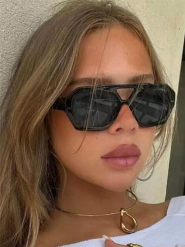 Image of ADE WU Rectangle Sunglasses for Women Men Retro 90s Sunglasses Trendy Black Tortoise Shell Glasses Y2K