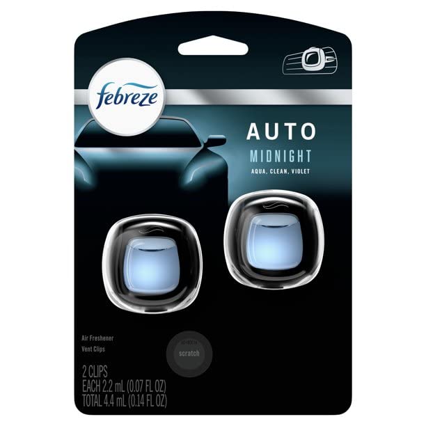 Image of Febreze Car Vent Clip Air Freshener, Odor Eliminator for Up to 30 Days Freshness, 2 Clips (Midnight)