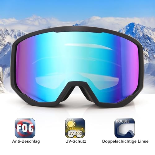 Foto von EXP VISION Skibrille für Damen und Herren, Snowboard Brille Schneebrille OTG 100% UV-Schutz Skibrille für brillenträger, Anti-Nebel Snowboard Brille Ski Goggles (Blau)