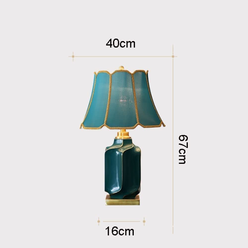 Lámpara de mesa de noche, lámpara de mesa de cerámica verde, base de latón, luz de escritorio, casa de campo, dormitorio, sala de estar, oficina, escritorio, mesita de noche, lámpara de mesa
