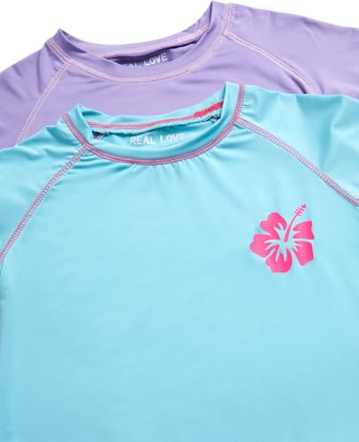 Image of Real Love Toddler Girls Rash Guard - 2 Pack Quick Dry Sun Protection Swim Shirt Girls Short Sleeve Rash Guard Kids (2T-16)