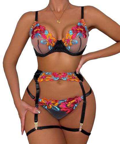 Lingerie sexy 4 pièces femme sous-vêtement coquin porte-jarretelles et string