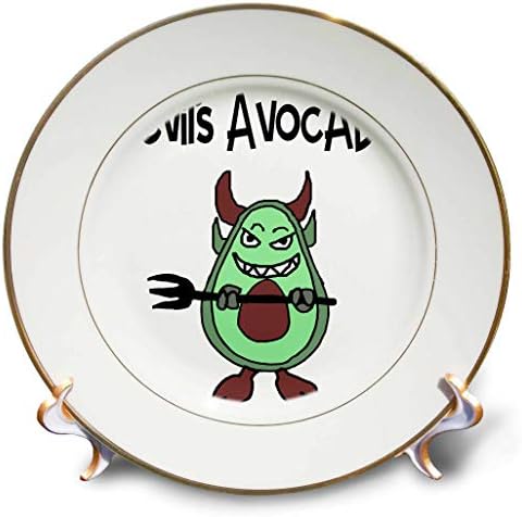 3dRose 8 inch Porcelain Plate - Funny Devil Avocado Devils Advocate Lawyer Pun Funny