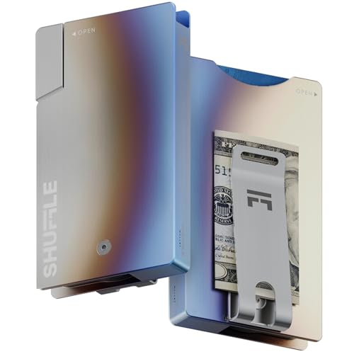 Shuffle Wallet for Men - Innovative Deck-of-Cards Opening Mechanism Wallet with RFID Blocking, Ultim Slim Modular Design to Holds 6 Cards, Sleek Money Clip & Titanium Men Wallet (Burnt Titanium)