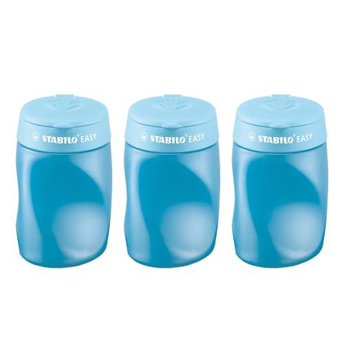 STABILO - Ergonomischer Dosen-Spitzer für Linkshänder - EASYsharpener - 3 in 1-3er Pack - blau