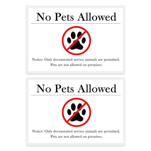 2 No Pets Allowed Sign - 4x6 Inch Laminated Clearly Communicate House Rule Sign with 8 No-Residue Adhesives,Air BnB & Vacation Rentals Apartments Essentials for Hosts (No pets ×2)