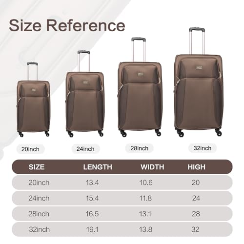 4-Piece Expandable Softshell Luggage Set - Lightweight Softside Suitcases,Smart Interior Organization, 25% Extra Space, Water-Resistant 600D Oxford PVC, Quick-Access Exterior Pockets (Brown)2