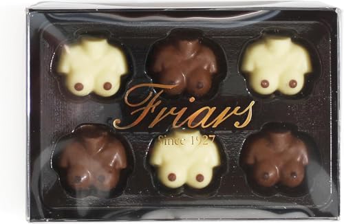 Friars Edible Breast Shaped Chocolate - 90g | 6 Special Boob Carved White & Milk Chocolates | Unusual Funny Valentines Present for Boyfriend Girlfriend & Husband | Novelty Gift for Vegetarians