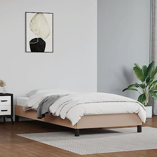 vidaXL Polsterbett, Bett Bettgestell mit Lattenrost, Schlafzimmerbett Einzelbett mit Stützbeinen, Bettrahmen Schlafzimmermöbel, Cappuccino-Braun 90x200cm Kunstleder