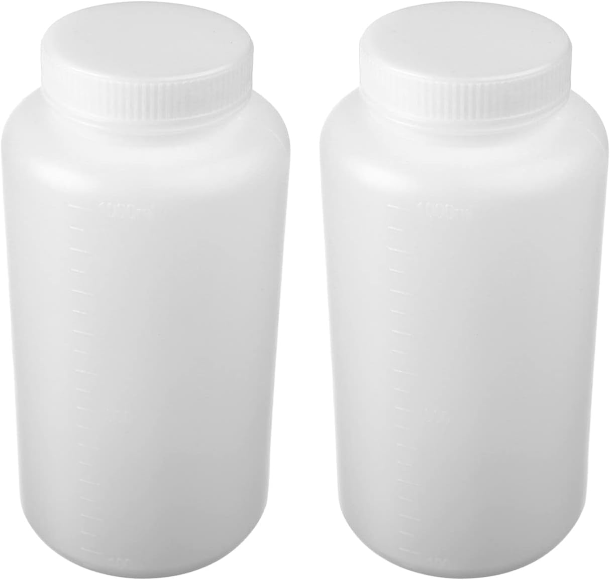 5pcs 33.82oz/1000ml Plastic Bottles,Lab Cylindrical Chemical Reagent Bottle,Wide Mouth Laboratory Reagent Polyethylene Bottle, Sample Sealing Liquid Storage Container for Food Store White Translucent