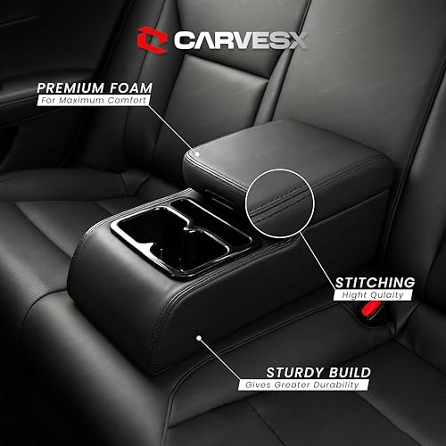 Image of Rear Armrest with Dual Cup Holders,Premium PU Leather, Universal for All Cars, Dual-Mount Fit (BLACK)