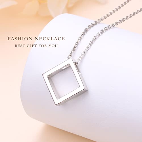 Daochong 925 Sterling Silver Geometric Shapes Necklace Rhombus Pendant Necklace For Women Jewelry Gifts (Rhombus, Silver) #TOP2