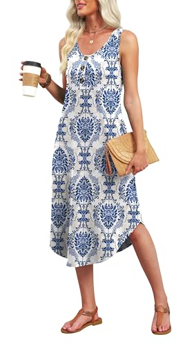 Image of WIHOLL Summer Dresses for Women 2026 Button Front Sleeveless Casual Midi Dress Beach Vacation Sundresses with Pockets