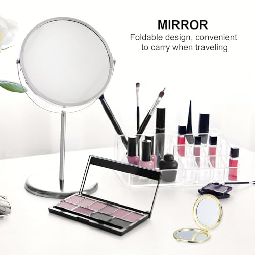Espejos de Maquillaje Portátiles Doble Cara Plegables Dorados miniatura 3