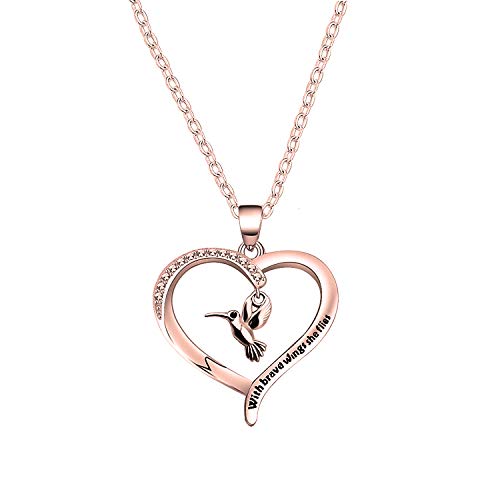 Hummingbird Necklace With Brave Wings She Flies Necklace Inspirational Jewelry BFF Gift