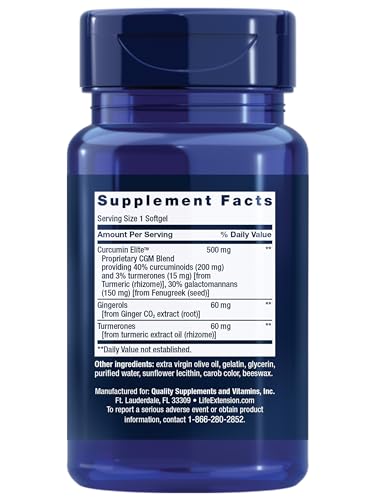 Life Extension Advanced Curcumin Elite Turmeric Extract, Ginger & Turmerones – for Inflammation Health Support and Cardiovascular & Brain Health – Gluten-Free, Non-GMO – 30 Softgels - image 4