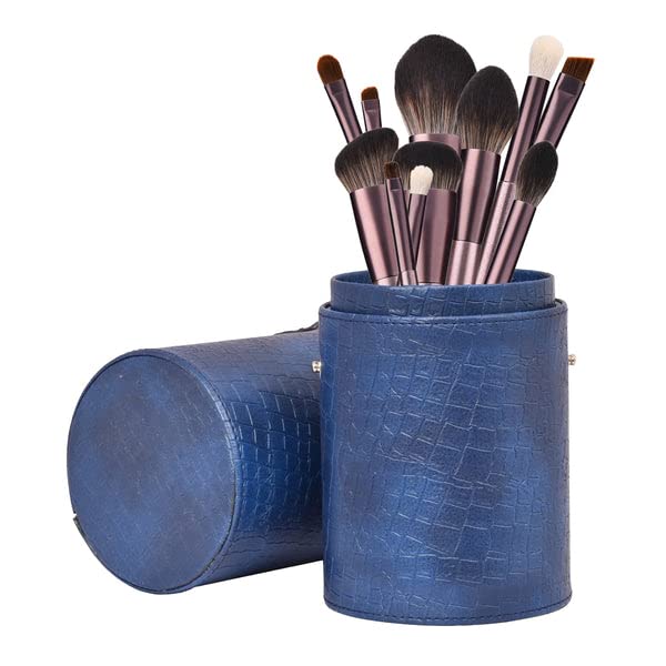 The Purple Box PU Leather Makeup Brush Holder (Blue Premium Croco Finish PU  Leather Hold More than 30 bruhses Make up Brush Organizer Travel