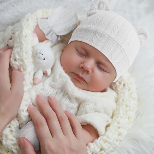Image of BQUBO Newborn Baby Hats Bear Ears and Mittens Sets Preemie Caps Baby Boy Girl Infant Hospital Beanie for 0-3 Months