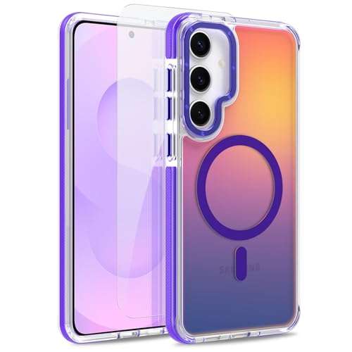 Image of Magnetic Case for Samsung Galaxy S25 [Compatible with Magsafe] [Cute Fashion Fluorescent Design] [1 Screen Protector] Slim Translucent Matte Case for Galaxy S25 6.2 inch, Purple