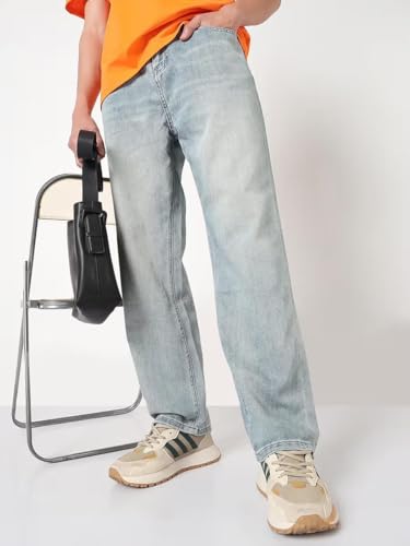 Image of M Q Denim Men's Straight Fit Jeans | Mid Wash Whisker Spray | Comfortable Cotton Denim for Daily & Casual Wear