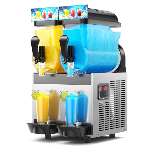 30 L/8 Gal Commercial Margarita Machine with LED Light, 15L×2 Tanks Commercial Frozen Drink Machine, Stainless Steel Margarita Slushie Maker, Quick Making,for Wine Cocktails, Daiquiri Juice