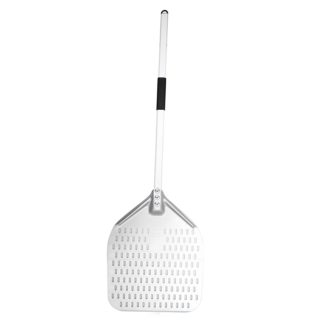 LOVIVER Pelle Pizza, Pelle a Pizza Perforée en Alliage d'Aluminium avec Manche Rétractable, Manche 40cm/80cm avec Pelle 12''/14'' pour Cuisine - 14 dans 80cm Poignée