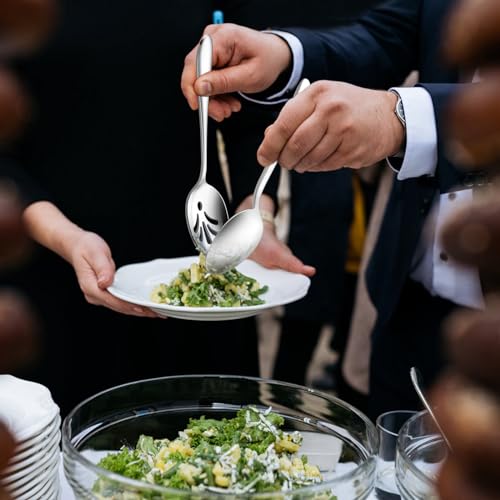 E-Far Stainless Steel Slotted Serving Spoons, E-Far 4-Piece Metal Tablespoons Hostess Serving Utensils Set For Catering Buffet Party Kitchen Restaurant thumb #5