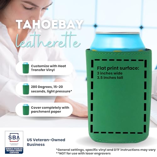 Image of TahoeBay Leatherette Can Cooler Sleeves in Bulk, 12-Pack, Green | Blank Faux Leather, Plain Neoprene Beer Coolers for 12 oz Cans, Blanks for Heat Transfer Vinyl, Groomsmen Gifts, Party Favors