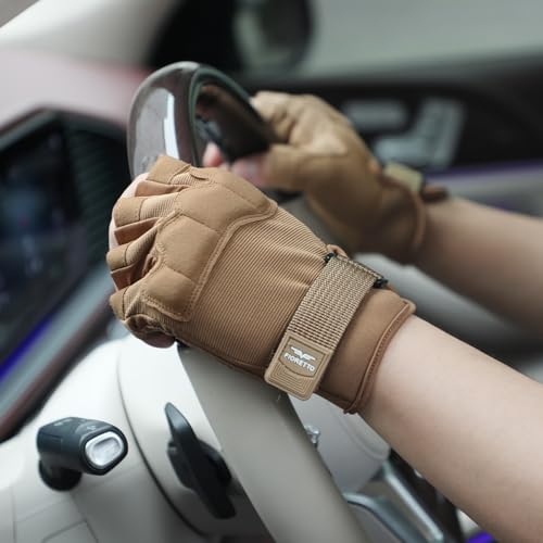 FIORETTO Fingerless Gloves, Half Finger Gloves for Driving, Cycling, Shooting, Hunting, Motorcycle, Climbing, Outdoor Work Sand Medium - Thumbnail 5