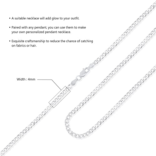 Men's 4Mm Solid Sterling Silver .925 Curb Link Chain Necklace, Made In Italy (24) #TOP1
