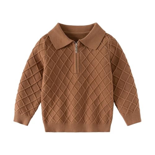 Flip Collar Knitted Sweater,12 Needle Diamond Grid Zipper Sweater,Children's Autumn and Winter Style Children's Clothing