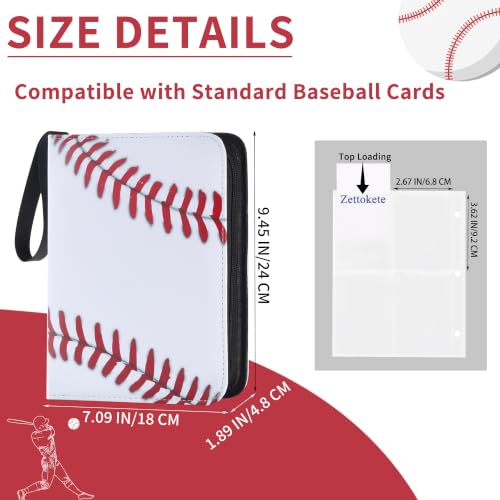 Image of 4 Pocket Baseball Card Binder with Zipper, Holds 400 Cards | 50 Removable Acid-Free & PVC-Free Card Pages, Durable PU Leather Cover for Long-Term Card Storage and Protection