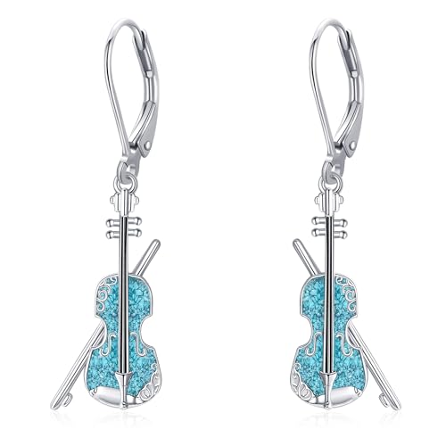 Boucles d'oreilles violon en argent sterling turquoise DAYLINLOVE