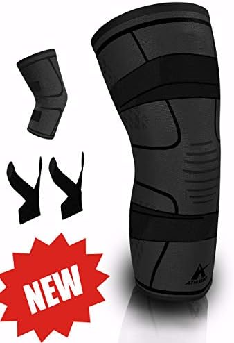 Knee Brace Compression Sleeve with 2 Support Straps for Meniscus Tear, Arthritis, ACL, Running Recovery for Men & Women (Black, Medium)