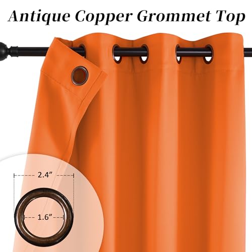 Image of HUTO Blackout Window Curtains and Drapes - Thermal Insulated Solid Antique Copper Grommet Top Blackout Panels Draperies for Kid's Room (Vibrant Orange, 1 Pair, 52 x 63 Inch)