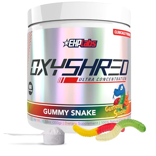 EHP Labs OxyShred Pre Workout Powder - Preworkout Powder with L Glutamine & Acetyl L Carnitine, Energy Boost Drink - Gummy Snake, 60 Servings