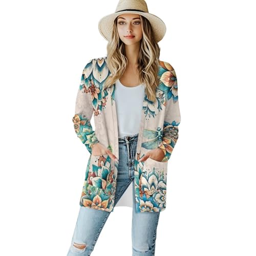 Image of Biyejit Women's Long Sleeve Open Front Cardigan Casual Loose Lightweight Cardigans with Pockets Drape Cardigan
