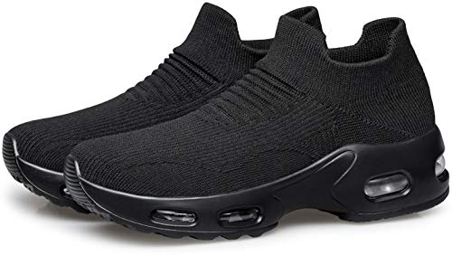 Doussprt W002 Womens Walking Sneakers Slip On Sock Shoes Mesh Air Cushion Platform Workout Tennis Loafers Fashion Casual 002 Allblack Us Size 8 thumb #6