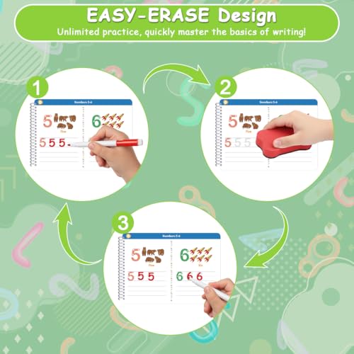 Image of PATPAT Toddler Alphabet Tracing Book, Preschool Handwriting Practice Workbook with 8-Color Markers & Sponge Erase, Reusable Early Learning English Handwriting Practice Book