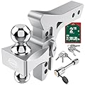 Tlvuvmo Adjustable Trailer Hitch -6 Inch Drop Hitch (Fits 2-Inch Receiver), 21,500 LBS GTW Heavy Duty Aluminum Tow Hitches, (2'' & 2-5/16'') Chrome Steel Tow Balls & 2 Anti-Theft Locks