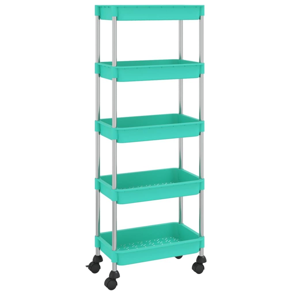 Küchenwagen 5 Etagen Türkis 42x29x128 cm Eisen ABS Allzweckwagen Organizer mit 4 Rollen und herausnehmbaren Körben für Küche Bad Büro Haushalt