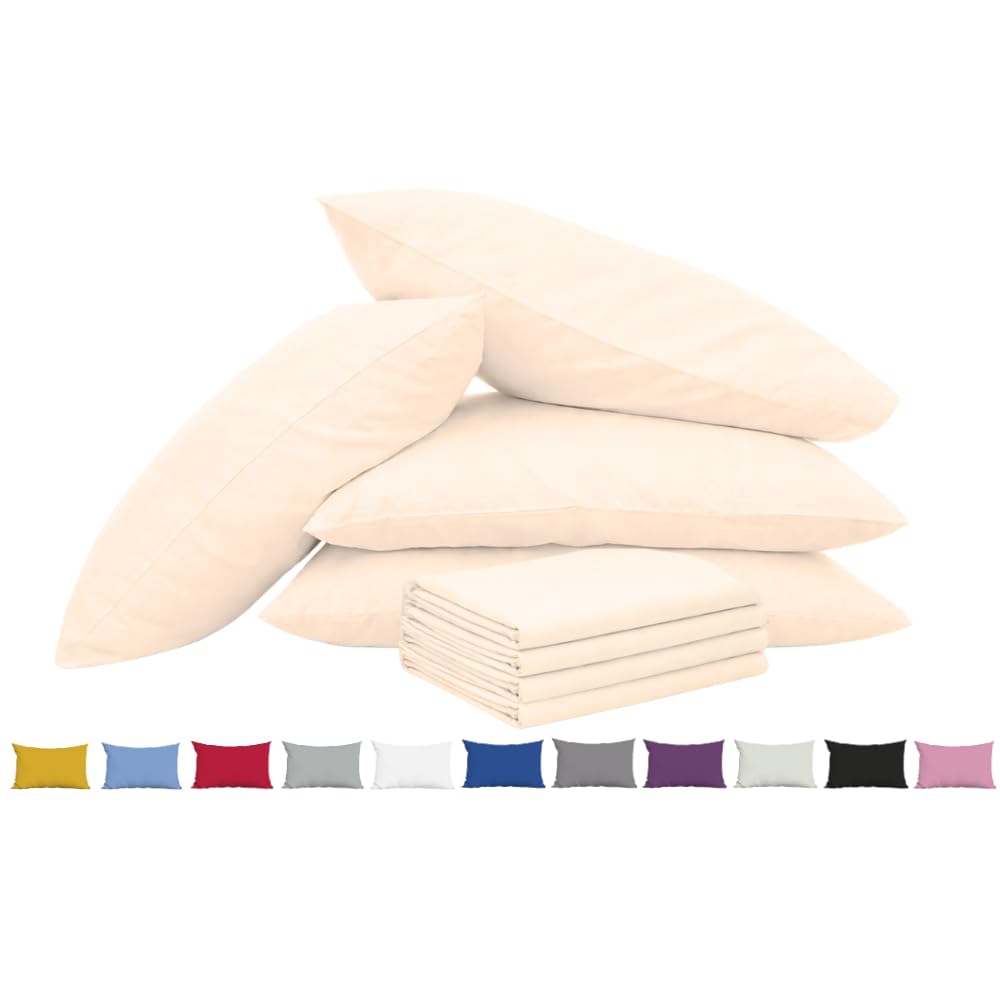 Pillow Cases 4 Pack Cream - 100% Brushed Microfibre UK-Standard Size 50x75cm Envelope Closure Pillowcases - OEKO-TEX Certified, Wrinkle & Fade Resistant Pillow Covers