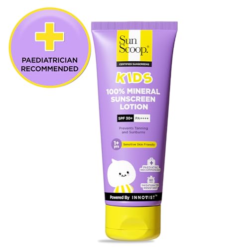 Image of SunScoop Kids 100% Mineral Sunscreen Lotion SPF 30+ PA++++ Broad Spectrum | For 1+ Years | Paediatrician Recommended | Prevents Tanning & Sunburn | Sweat & Water Resistant | for Sensitive Skin (75 gm)