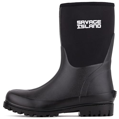 Savage Island Damen Kurze Neopren-Isolierte Gummistiefel Warm Gefüttert Vollständig Wasserdichte Wellies, Schwarz , 36 EU