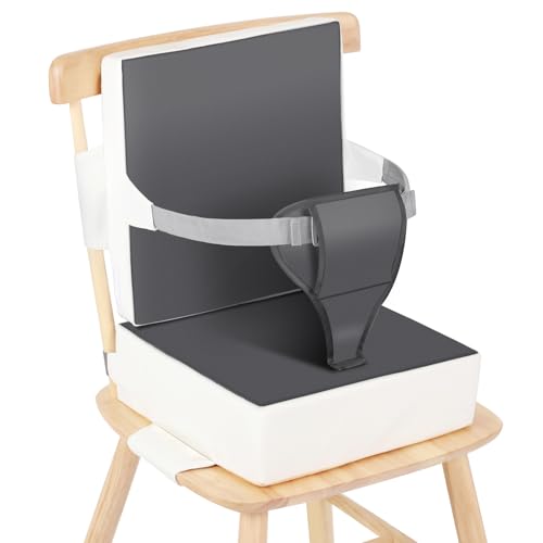 Image of Toddler Booster Seat for Dining Table Kitchen Chair, Waterproof Non-Slip with Backrest & Adjustable Straps, Portable PU Travel Baby Kids Booster Seat Cushion