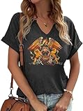Zicotour Vintage Rock Band T Shirt for Women V Neck Shirts Graphic Tees Country Music Short Sleeve Tunic Tops(L,Dark Grey), Large