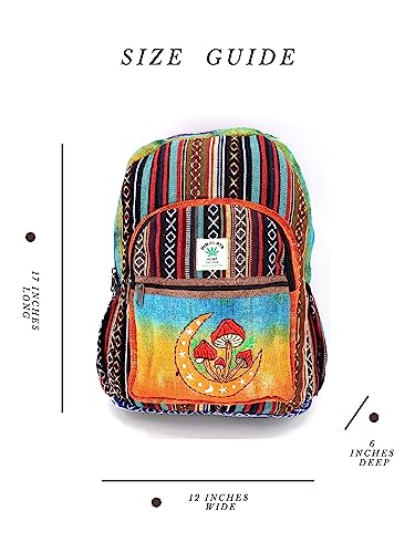 Unique Moon & Mushroom Embroidered Hemp Hippie Handmade Backpack Festival Backpack FAIR TRADE Handmade with Love. (LARGE)2