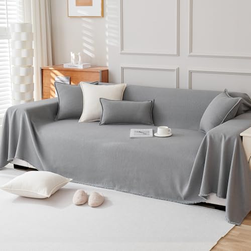 VanderHOME Plaid Cama Impermeable Funda Cubre Sofa Moderno Color Sólido, Protector de Sofa, A Prueba De Arañazos para Proteger El Sofá, Resistente a La Abrasión 180 * 230cm-Gris Claro