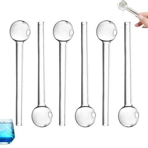 6PCS Pipe Oil Burner Male Glass Tubes Borosilicate Drinking Straws Glasses Straws with Ball-Shaped Clear Thick & Heat Resistant Oils Pipe Portable Clear Oils Pipes for Travel and Relaxation